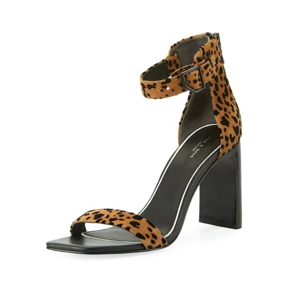 Rag & Bone Ellis Cheetah Print Leather Ankle Strap Buckle Block Heels Size 38.5 - Picture 1 of 8
